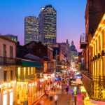 Pubs and bars with neon lights in the French Quarter, New Orleans USA